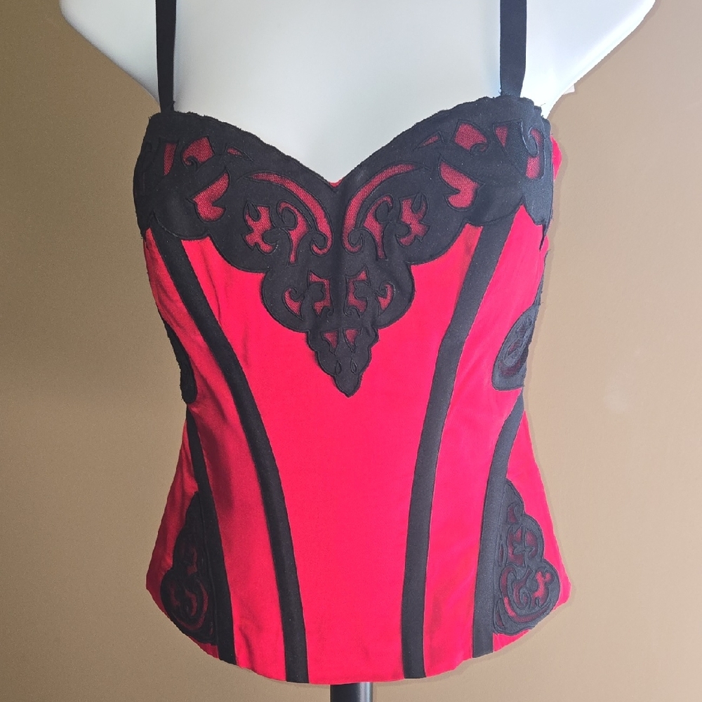bebe Red Black Corset Ultra Seductive BUSTIER XS NWT (removable straps)